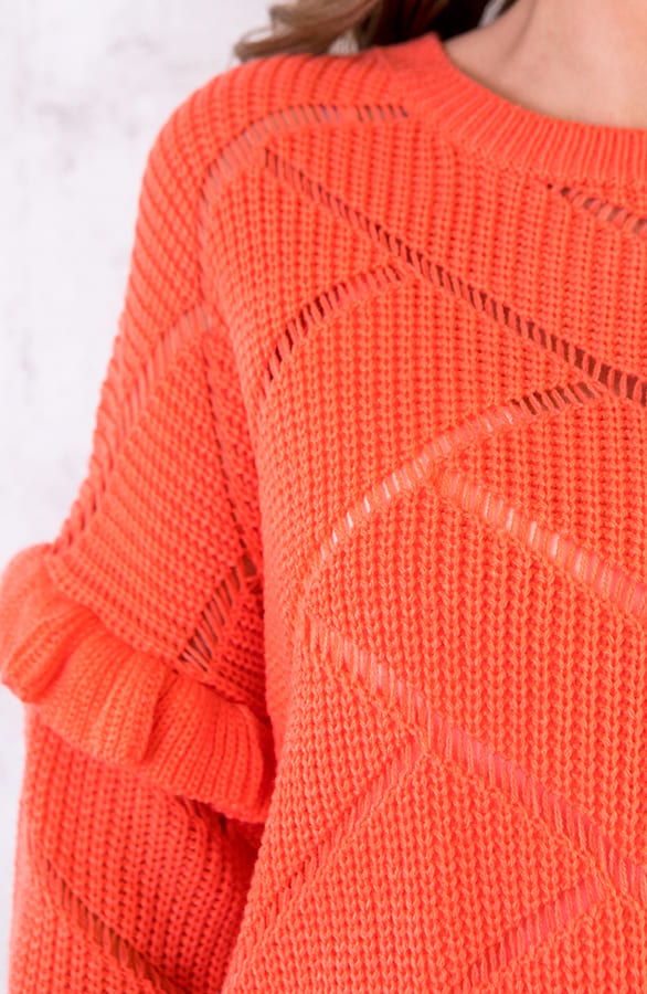 Gebreide Ruffle Trui Koraal – shoparchief, foto 6