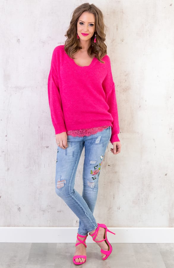 Gebreide V Trui Fuchsia – shoparchief, foto 7
