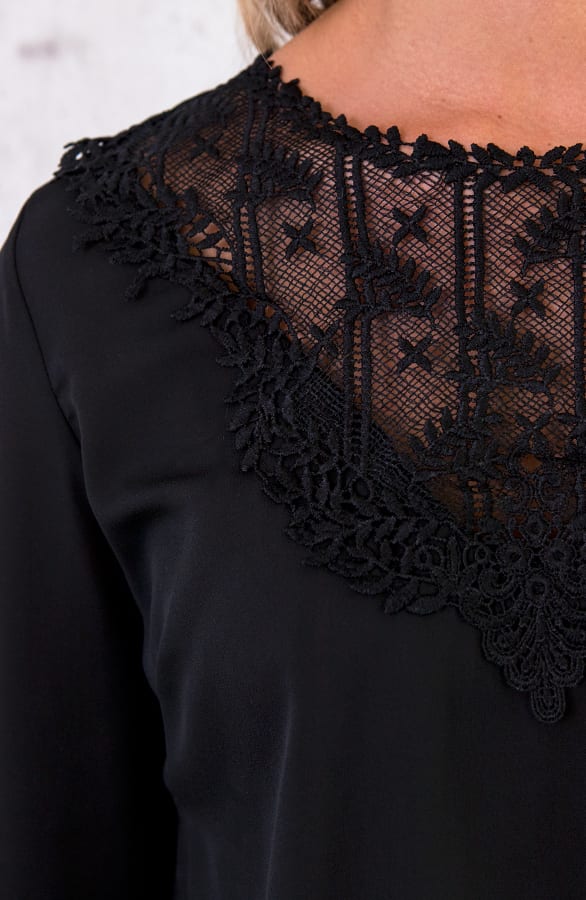 Kanten V Blouse Cross Zwart – shoparchief, foto 5