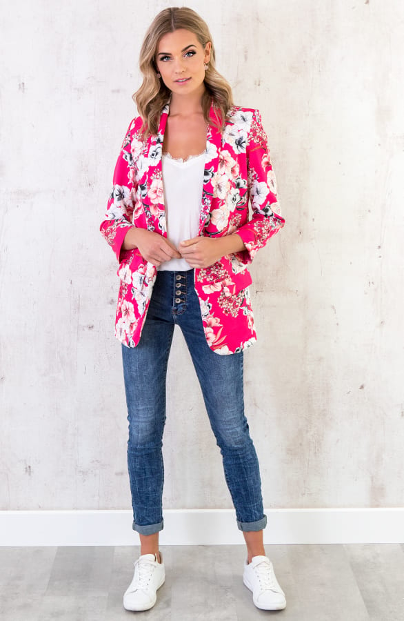 Bloemen Blazer Boyfriend Fuchsia – shoparchief, foto 4