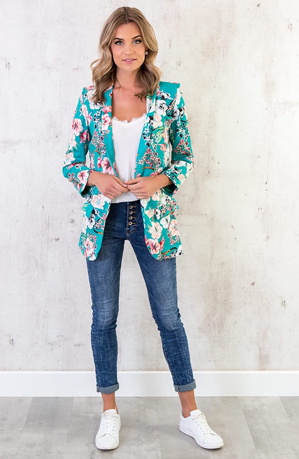 Bloemen Blazer Boyfriend Turquoise – shoparchief, foto 6