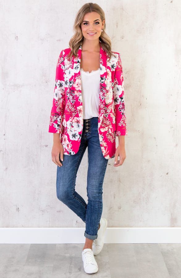 Bloemen Blazer Boyfriend Fuchsia – shoparchief, foto 6