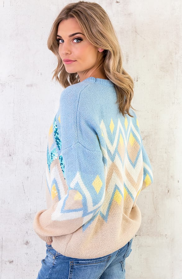 Pailletten Zigzag Trui Babyblauw – shoparchief, foto 2