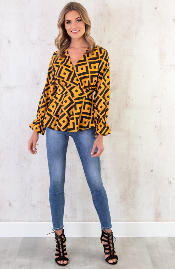 Print V Blouse Zwart Oker – shoparchief, foto 4