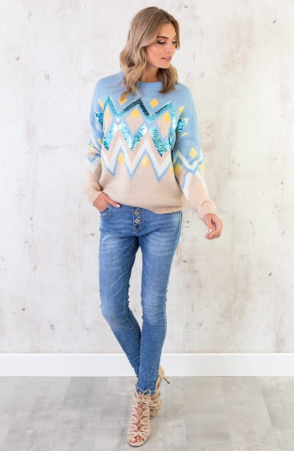 Pailletten Zigzag Trui Babyblauw – shoparchief, foto 5