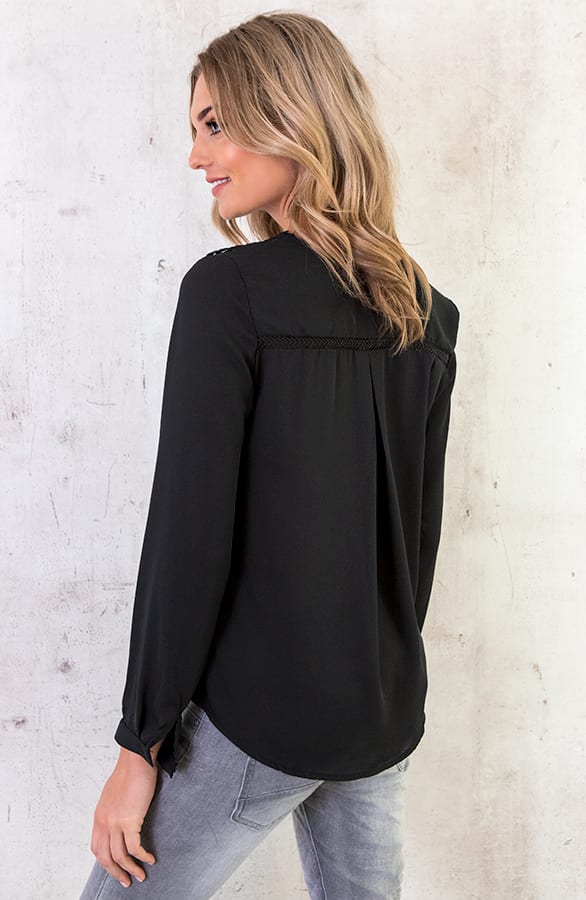 Kanten V Blouse Cross Zwart – shoparchief, foto 4