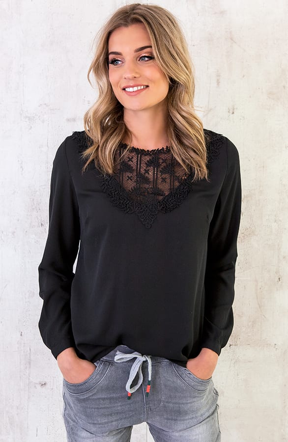 Kanten V Blouse Cross Zwart – shoparchief, foto 7