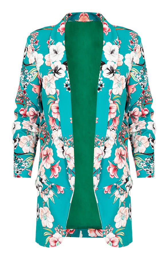 Bloemen Blazer Boyfriend Turquoise – shoparchief, foto 1