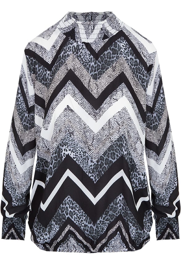 Col Zigzag Blouse Zwart – shoparchief, foto 1