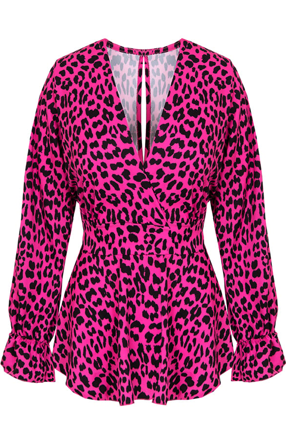 Leopard V Blouse Fuchsia – shoparchief, foto 1