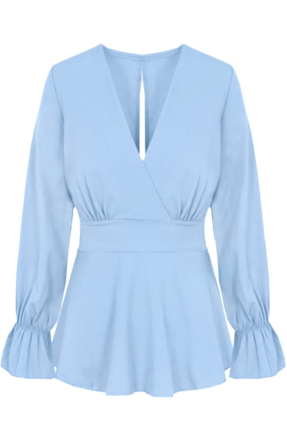 Strik V Blouse Babyblauw – shoparchief, foto 1