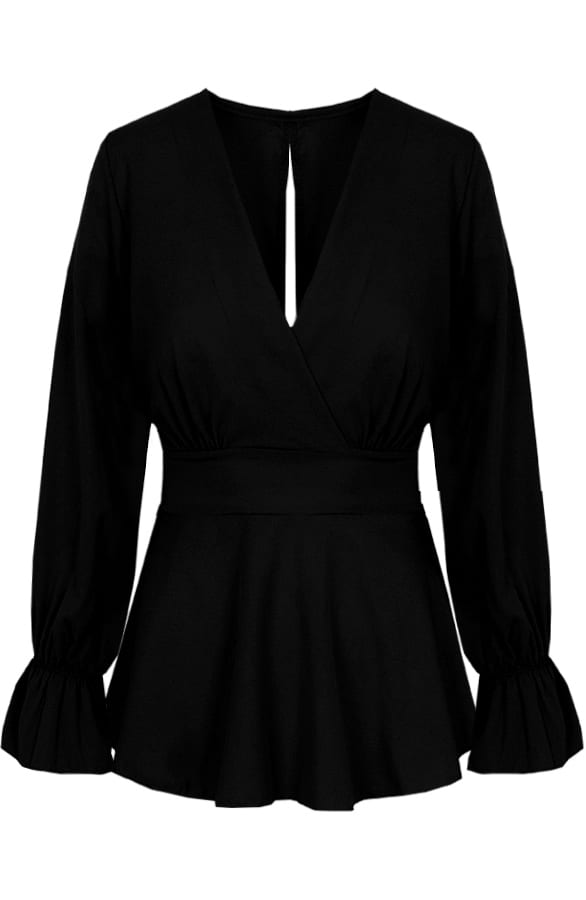 Strik V Blouse Zwart – shoparchief, foto 1