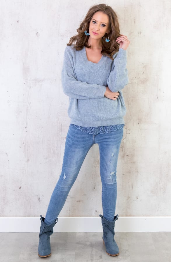 Gebreide V Trui Babyblauw – shoparchief, foto 3