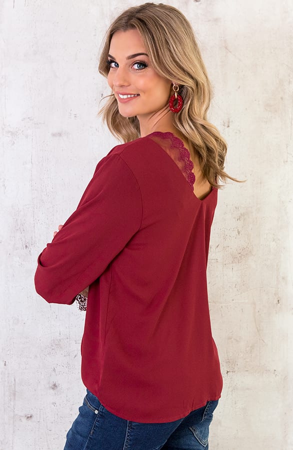 Romance Lace Blouse Bordeaux – shoparchief, foto 3