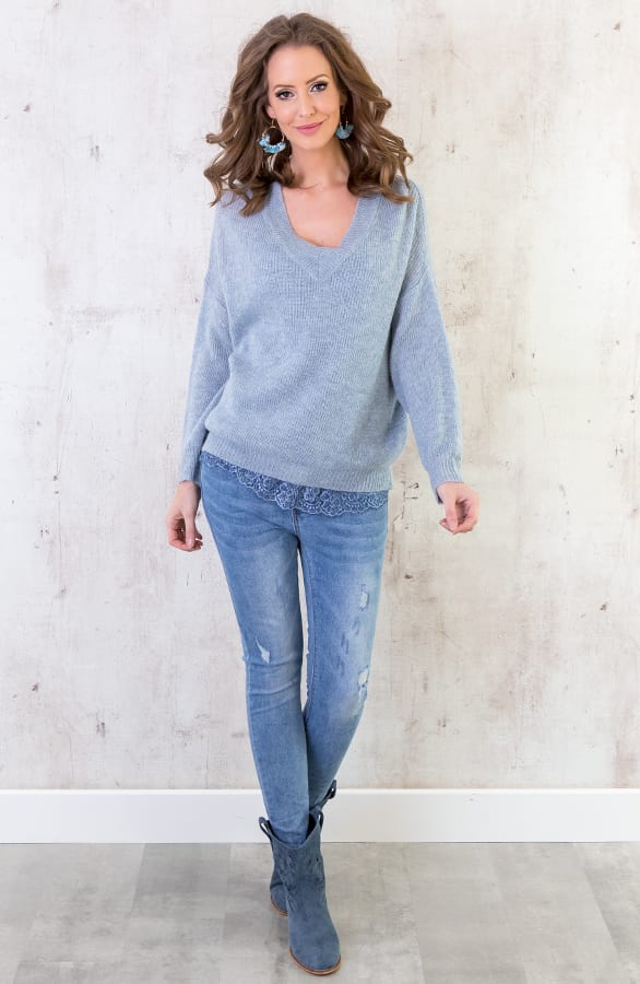 Gebreide V Trui Babyblauw – shoparchief, foto 4