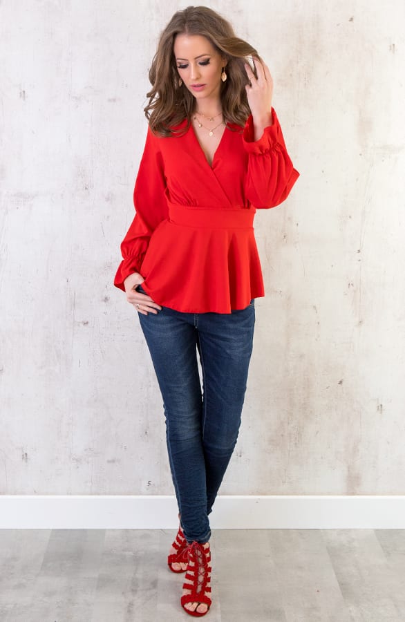 Strik V Blouse Rood – shoparchief, foto 6