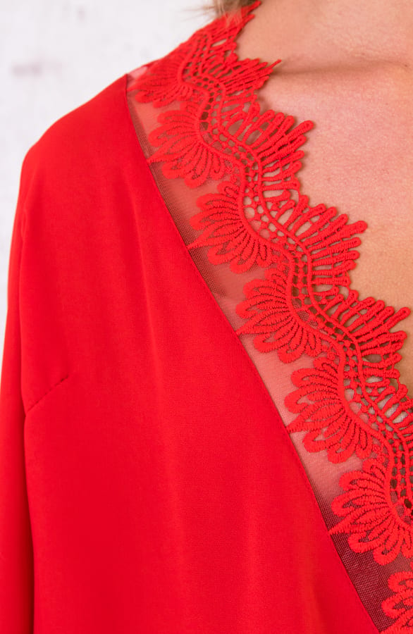 Kanten Blouse V Rood – shoparchief, foto 4