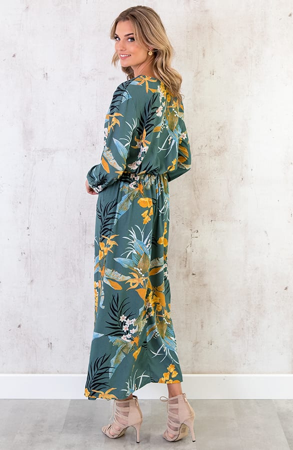 Lange Bloemen Jurk Turquoise – shoparchief, foto 4