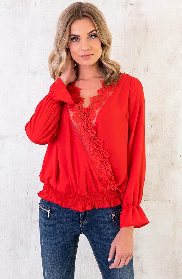 Kanten Blouse V Rood – shoparchief, foto 5