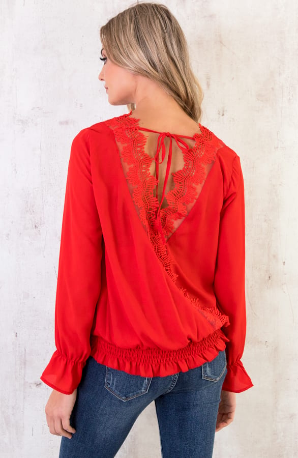 Kanten Blouse V Rood – shoparchief, foto 6