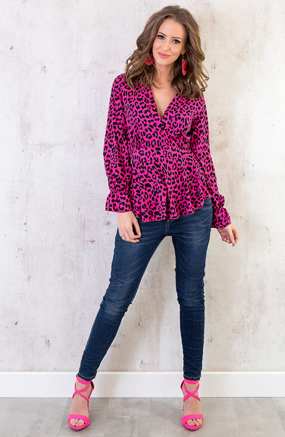 Leopard V Blouse Fuchsia – shoparchief, foto 7