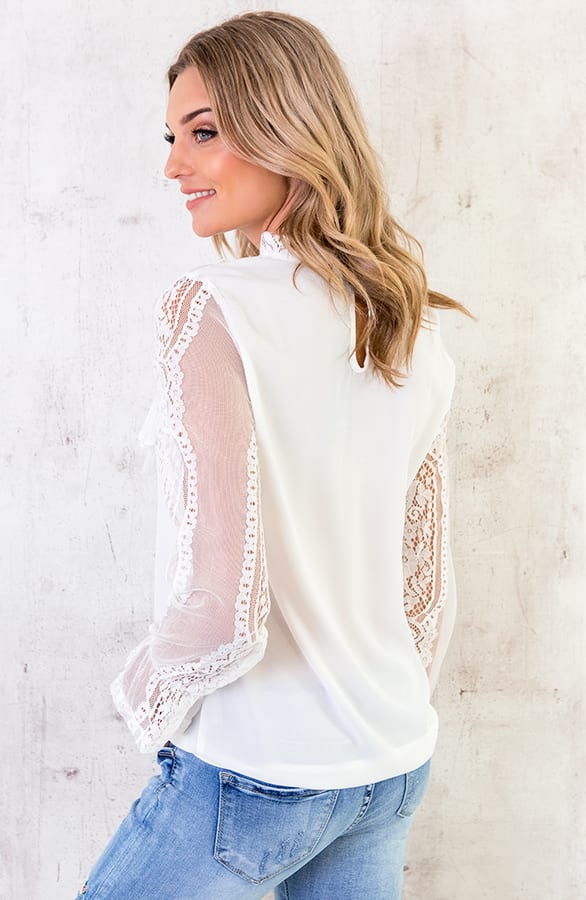 Kanten Ruches Blouse Wit – shoparchief, foto 3