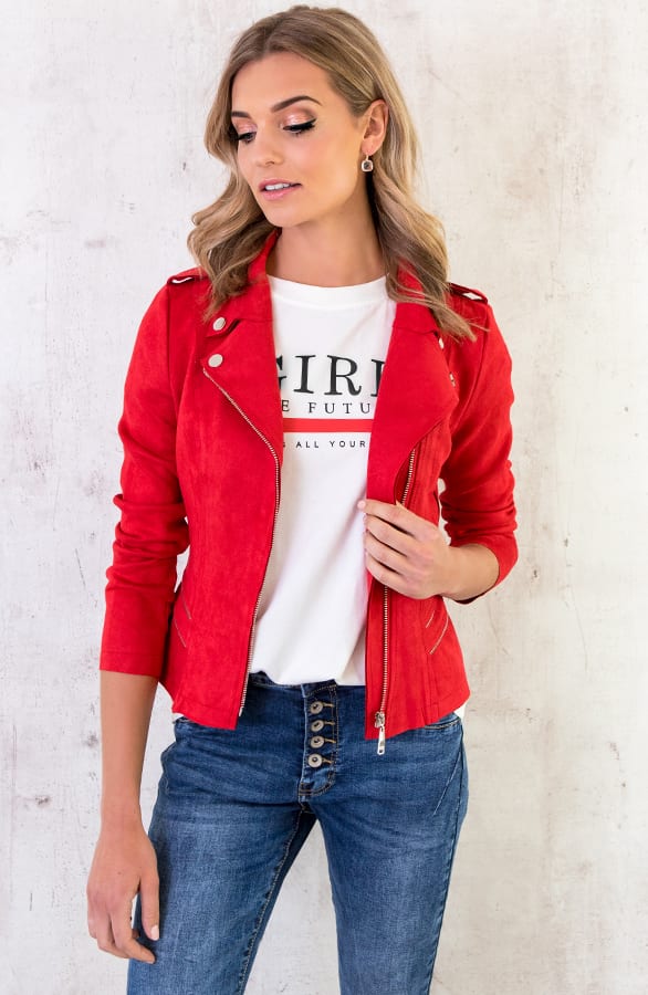 Biker Jacket Suede Rood – shoparchief, foto 2