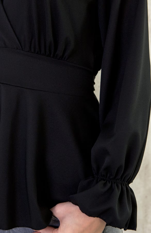Strik V Blouse Zwart – shoparchief, foto 6