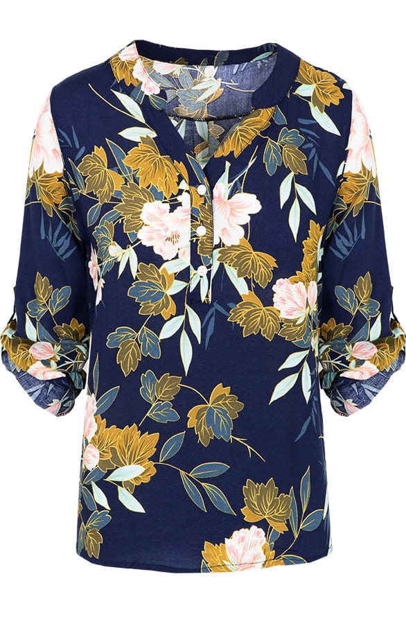 Blouse Bloemen Marineblauw – shoparchief, foto 1