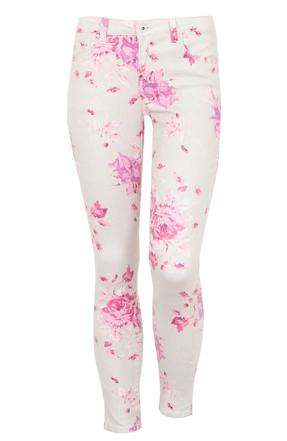 Skinny Jeans Bloemen Creme – shoparchief, foto 1