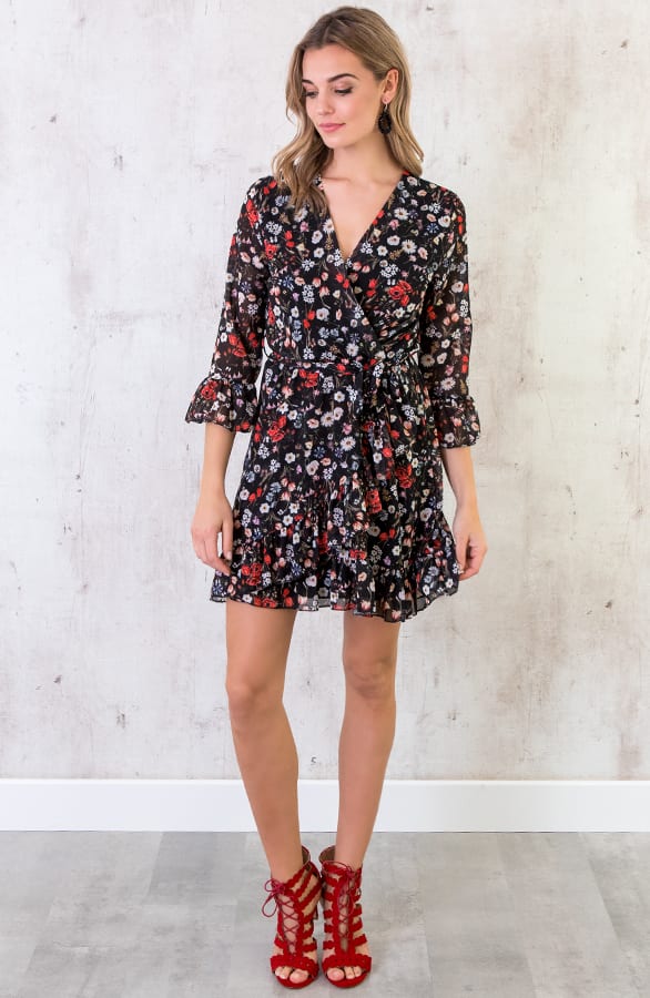 Bloemen Jurk Overslag Zwart – shoparchief, foto 3