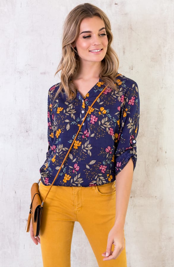 Blouse Bloemen Marine Oker – shoparchief, foto 3