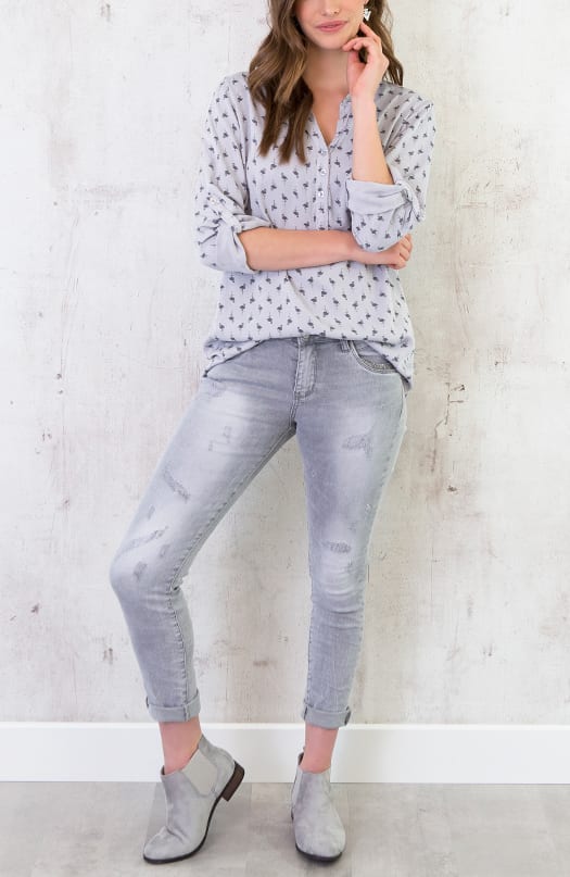 Flamingo Print Blouse Grijs – shoparchief, foto 7