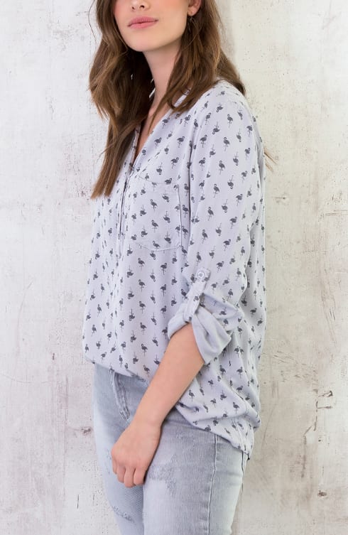 Flamingo Print Blouse Grijs – shoparchief, foto 4