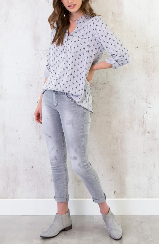 Flamingo Print Blouse Grijs – shoparchief, foto 3
