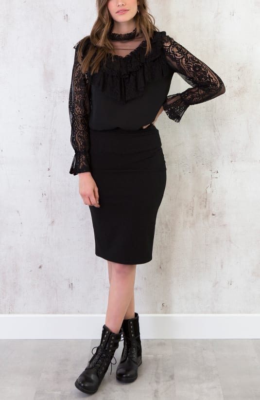 Kanten Ruches Blouse Zwart – shoparchief, foto 3