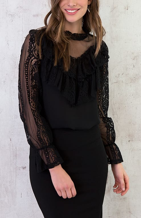 Kanten Ruches Blouse Zwart – shoparchief, foto 2
