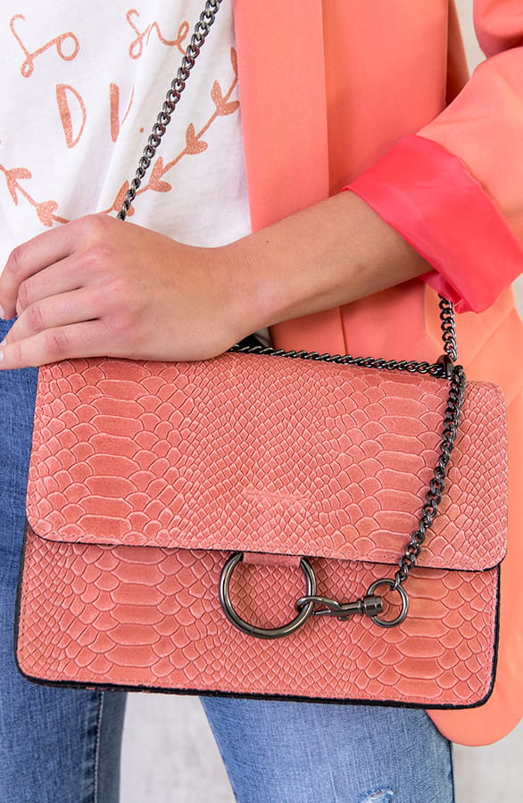 Leren Tas Slangenprint Koraal – shoparchief, foto 2