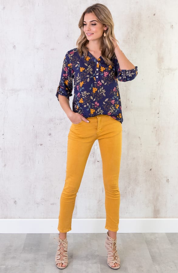 Blouse Bloemen Marine Oker – shoparchief, foto 5