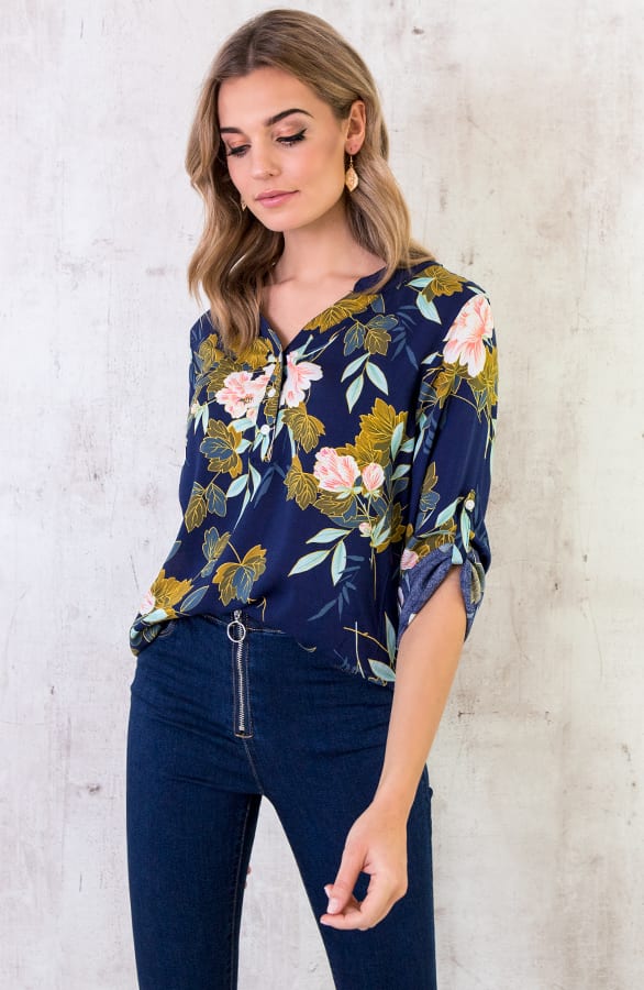 Blouse Bloemen Marineblauw – shoparchief, foto 6