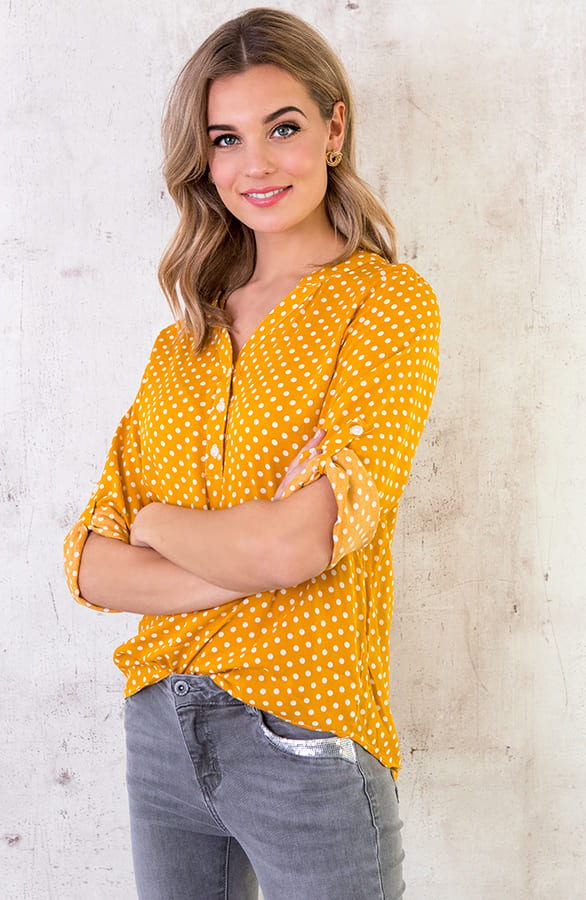 Blouse Met Stippen Okergeel – shoparchief, foto 3