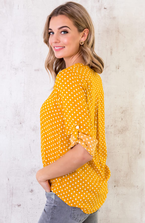 Blouse Met Stippen Okergeel – shoparchief, foto 5