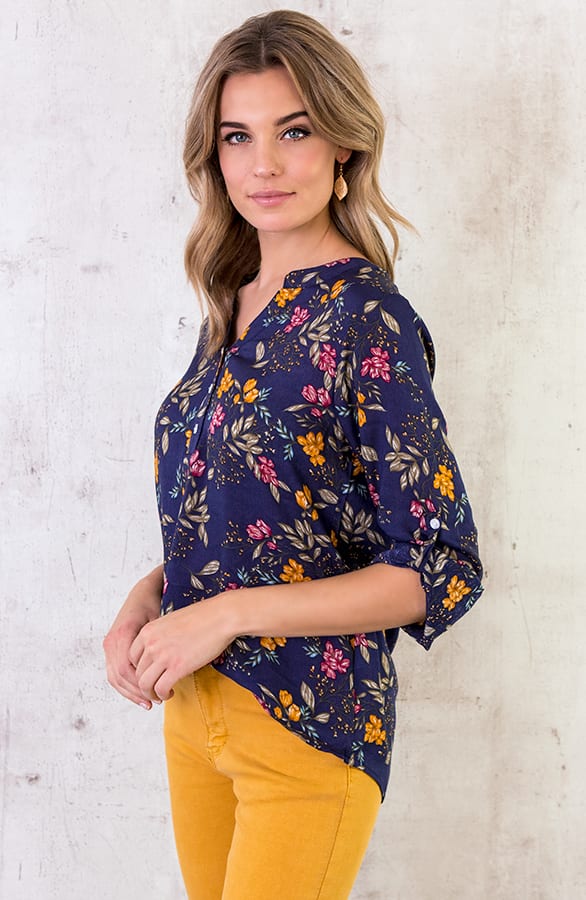 Blouse Bloemen Marine Oker – shoparchief, foto 4