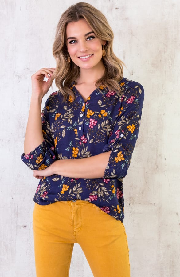 Blouse Bloemen Marine Oker – shoparchief, foto 2