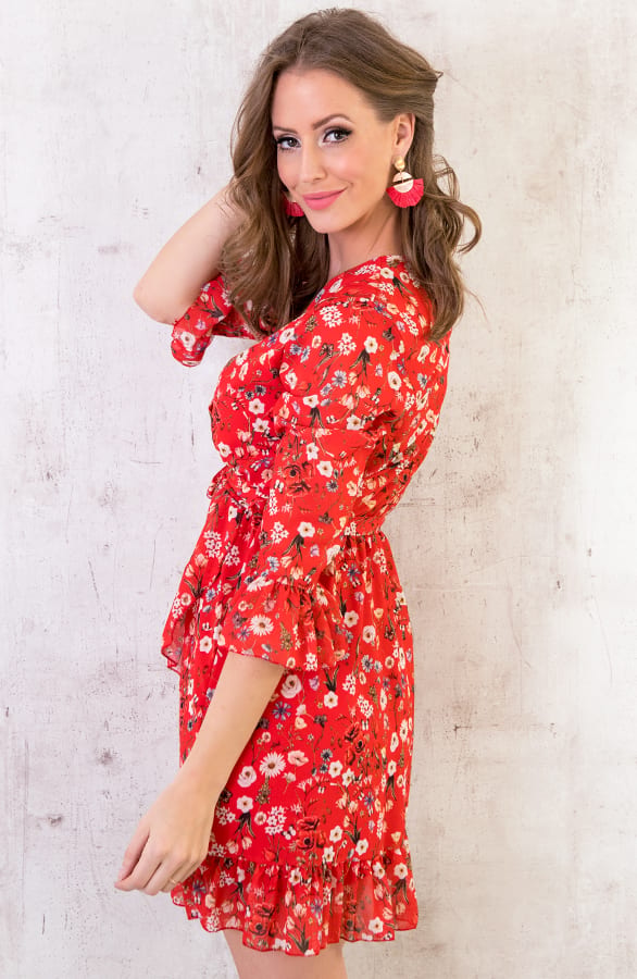 Bloemen Jurk Overslag Rood – shoparchief, foto 7