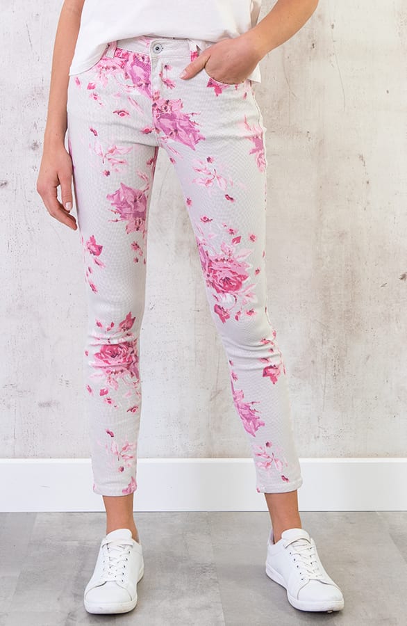 Skinny Jeans Bloemen Creme – shoparchief, foto 2
