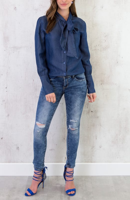 Denim Strik Blouse Donker – shoparchief, foto 3
