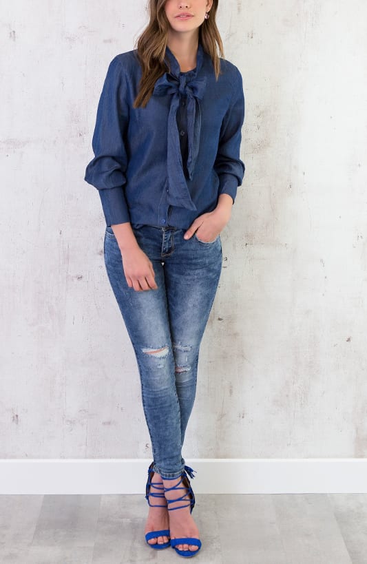 Denim Strik Blouse Donker – shoparchief, foto 5
