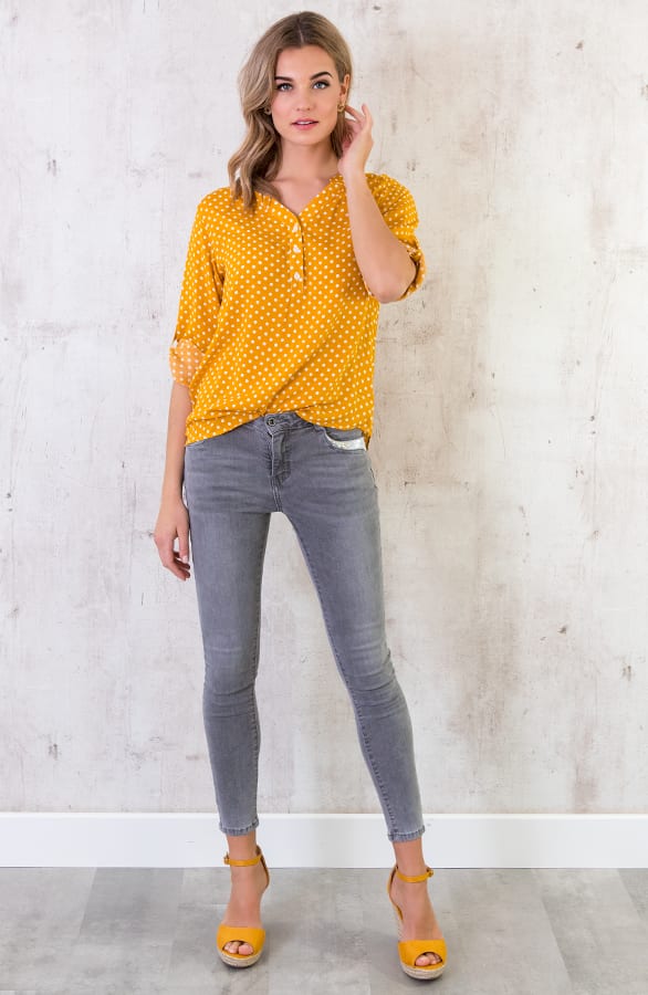 Blouse Met Stippen Okergeel – shoparchief, foto 4
