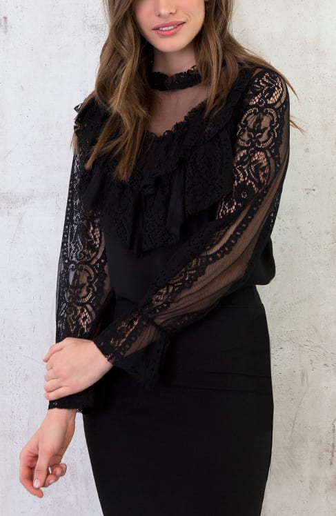 Kanten Ruches Blouse Zwart – shoparchief, foto 6